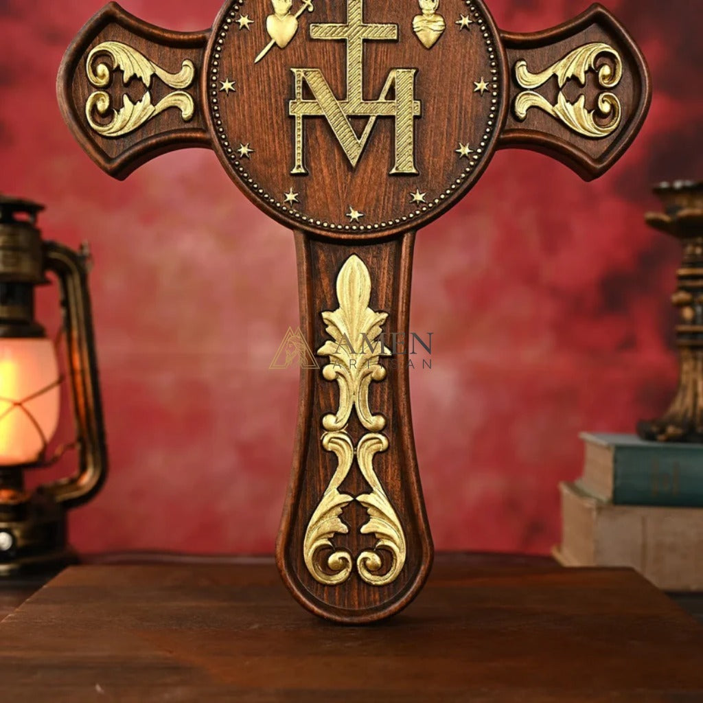 Miracle Medal Wood Carving Amen Artisan