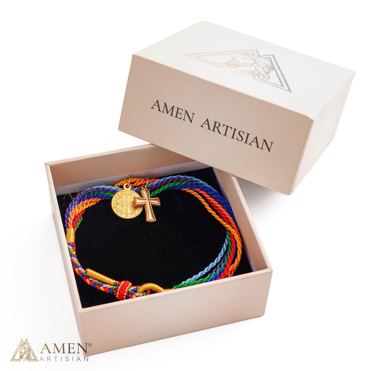 【DEAL TODAY】St. Benedict Medal Adjustable Cord Bracelet with Cross Charm