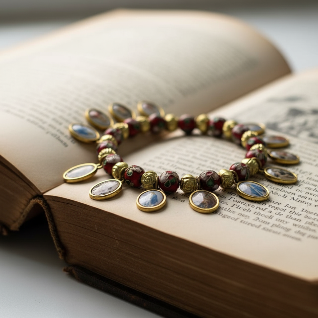 Pulseira elástica Cloisonné Beads Saint Medal Amen Artisan