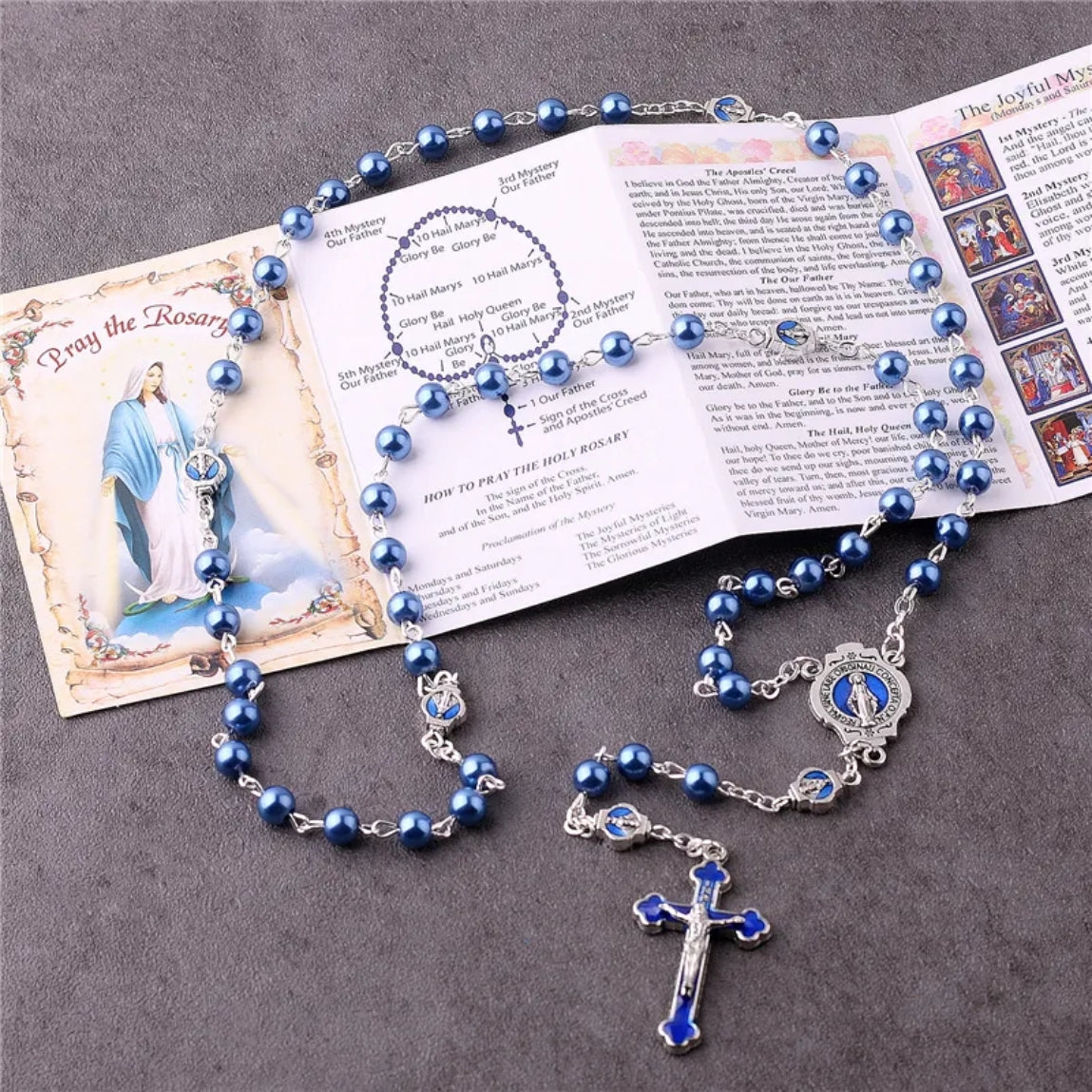 $0.99 Deal Deep Blue Pearl Beads Virgin Mary Rosary