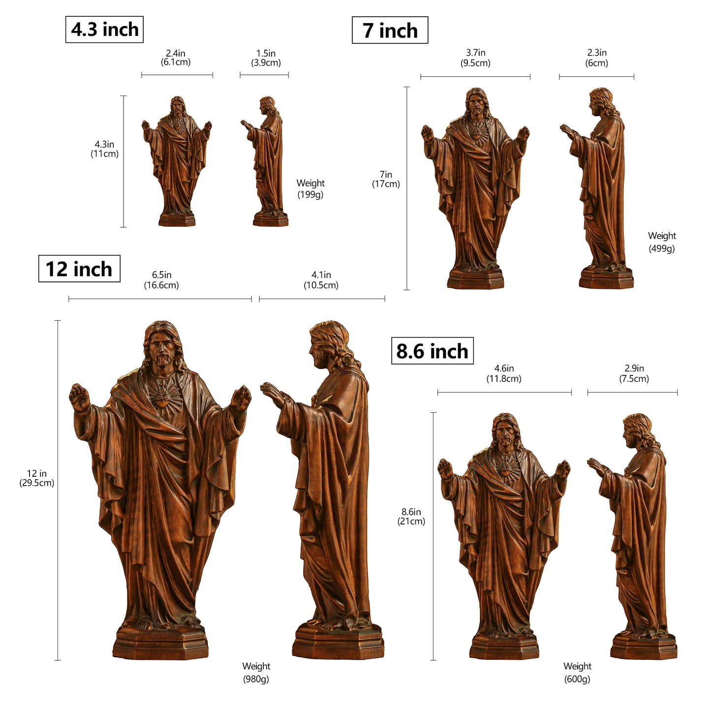Sacred Heart of Jesus Wood Carved Figure Amen Artisan