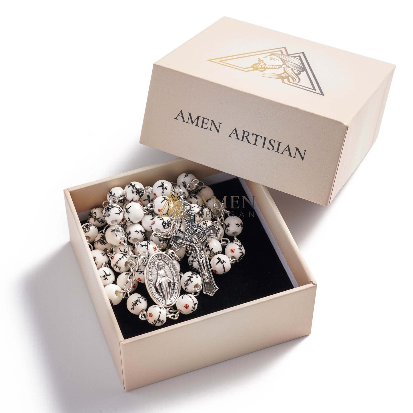 Ink Bamboo Ceramic Rosary Amen Artisan