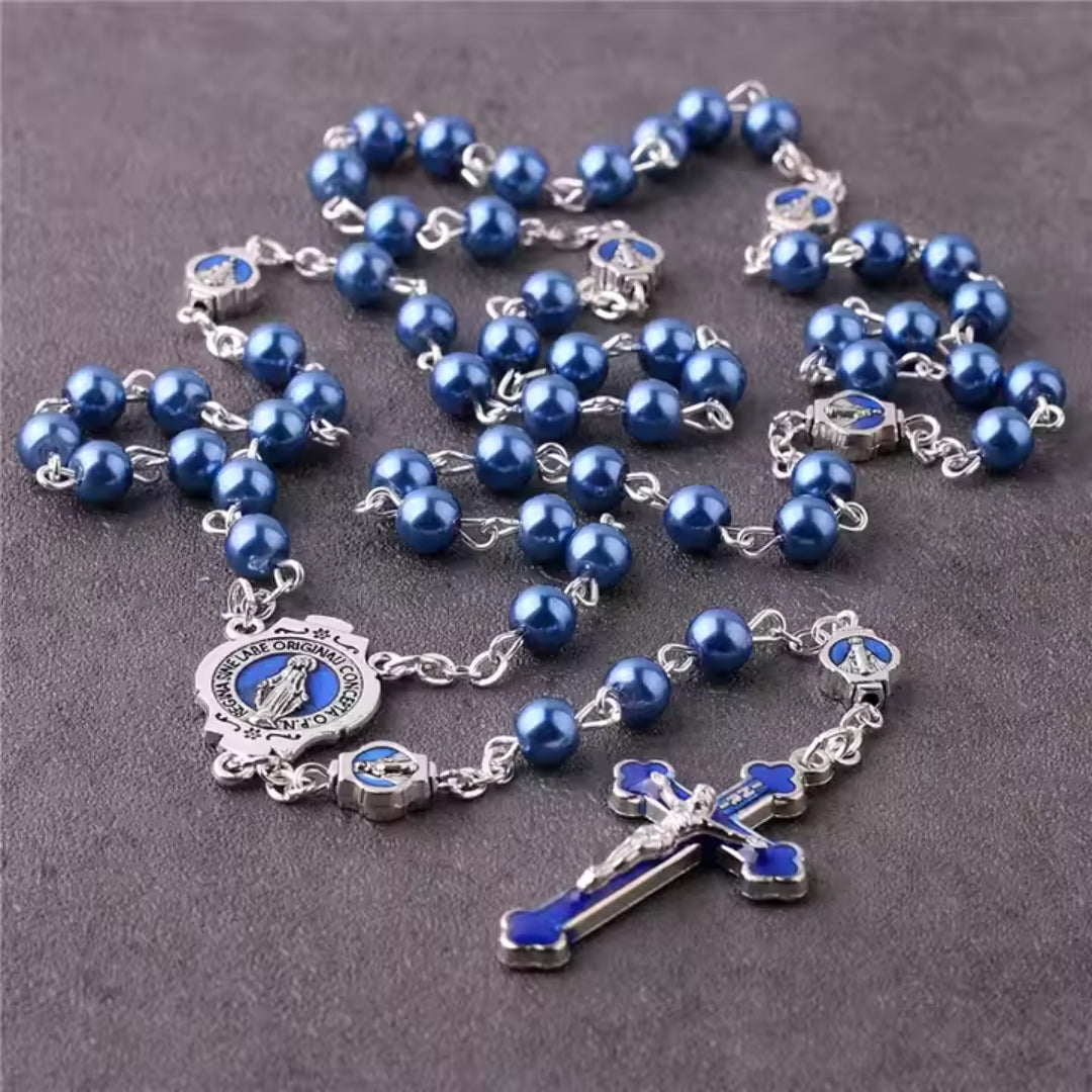 $0.99 Deal Deep Blue Pearl Beads Virgin Mary Rosary