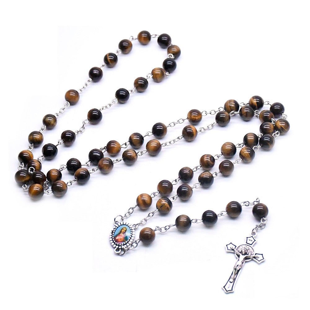 Pulsera de oración artesanal de piedra natural de ojo de tigre Amen