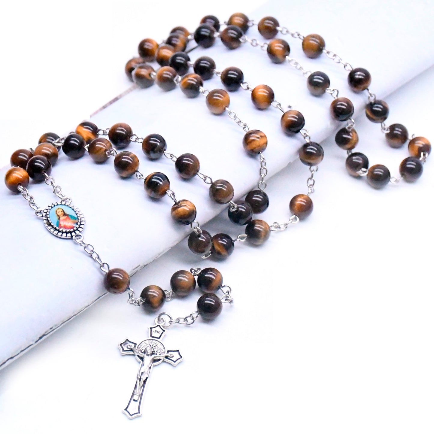 Pulsera de oración artesanal de piedra natural de ojo de tigre Amen