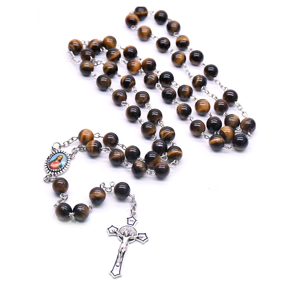 Pulsera de oración artesanal de piedra natural de ojo de tigre Amen