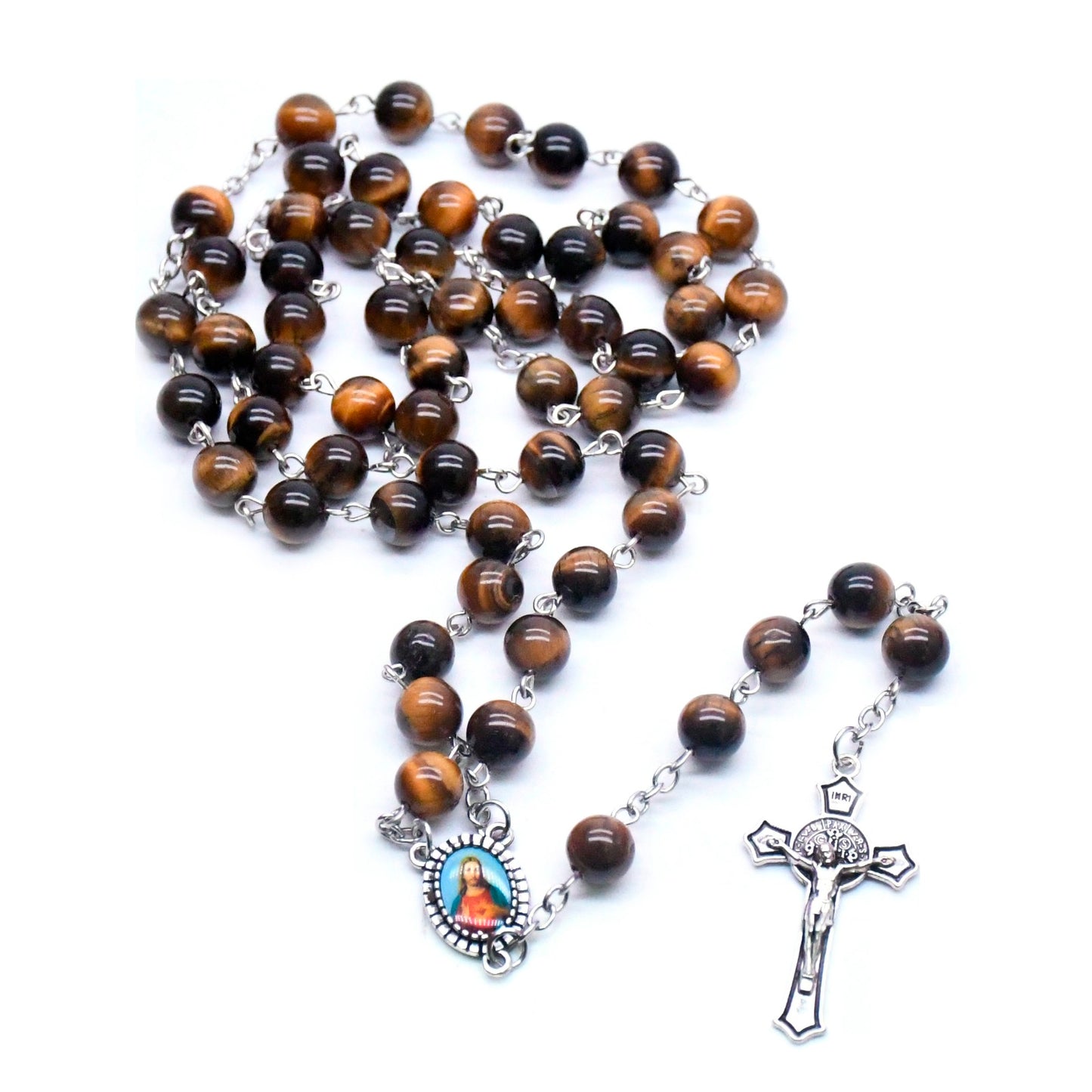 Pulsera de oración artesanal de piedra natural de ojo de tigre Amen