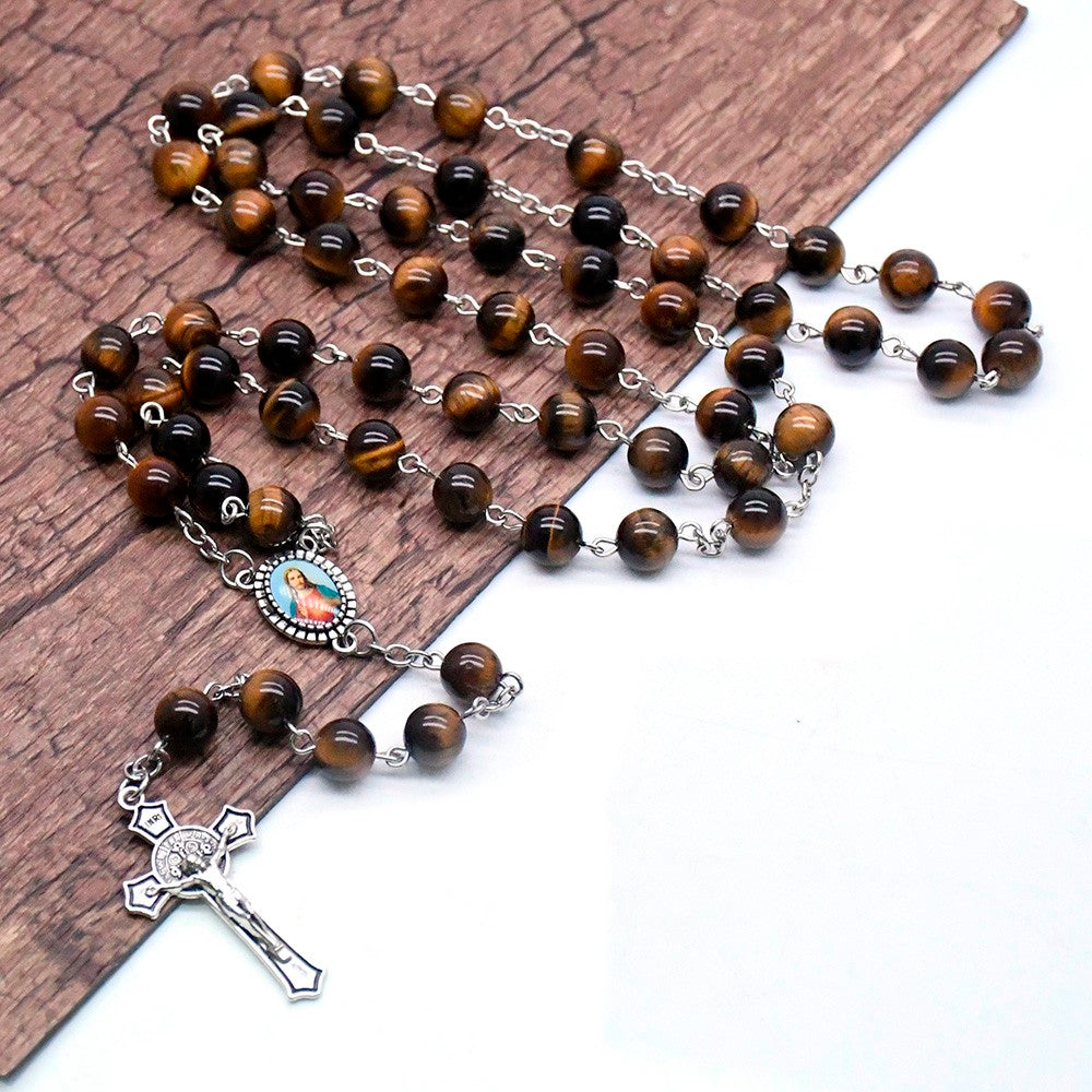 Pulsera de oración artesanal de piedra natural de ojo de tigre Amen