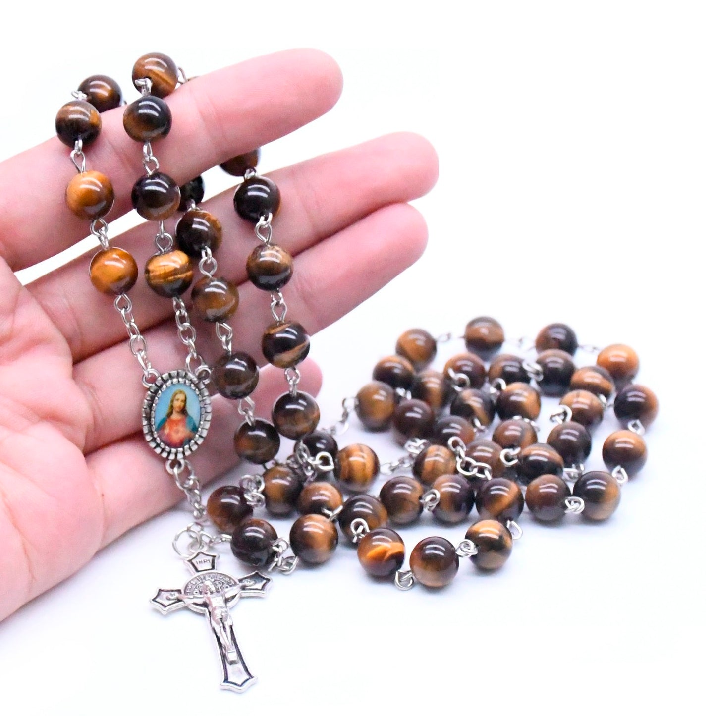 Pulsera de oración artesanal de piedra natural de ojo de tigre Amen