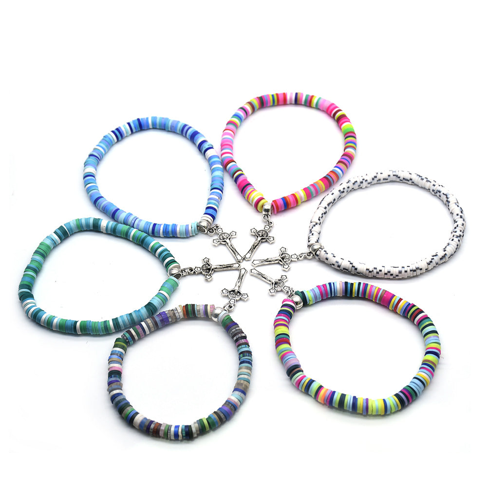 $0.99 Deal Colorful Polymer Clay Cross Rosary Bracelet