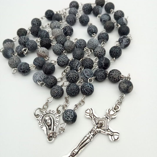 Amen Artisan Black Crackle Agate Natural Stone Rosary