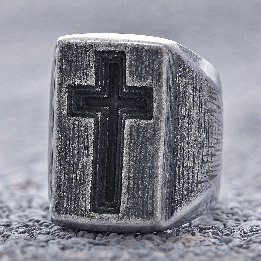 The Gate of Heaven Titanium Steel Cross Ring | Amen Artisan