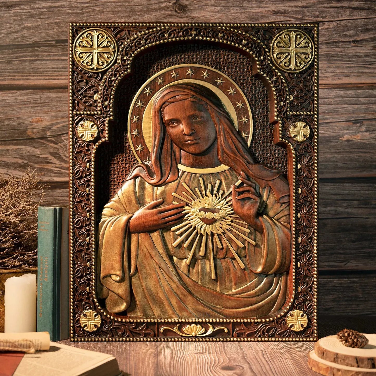 Immaculate Heart of Mary Wood Carving