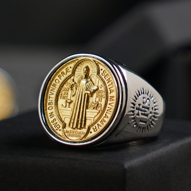 Saint Benedict Image "IHS" Ring Amen Artisan