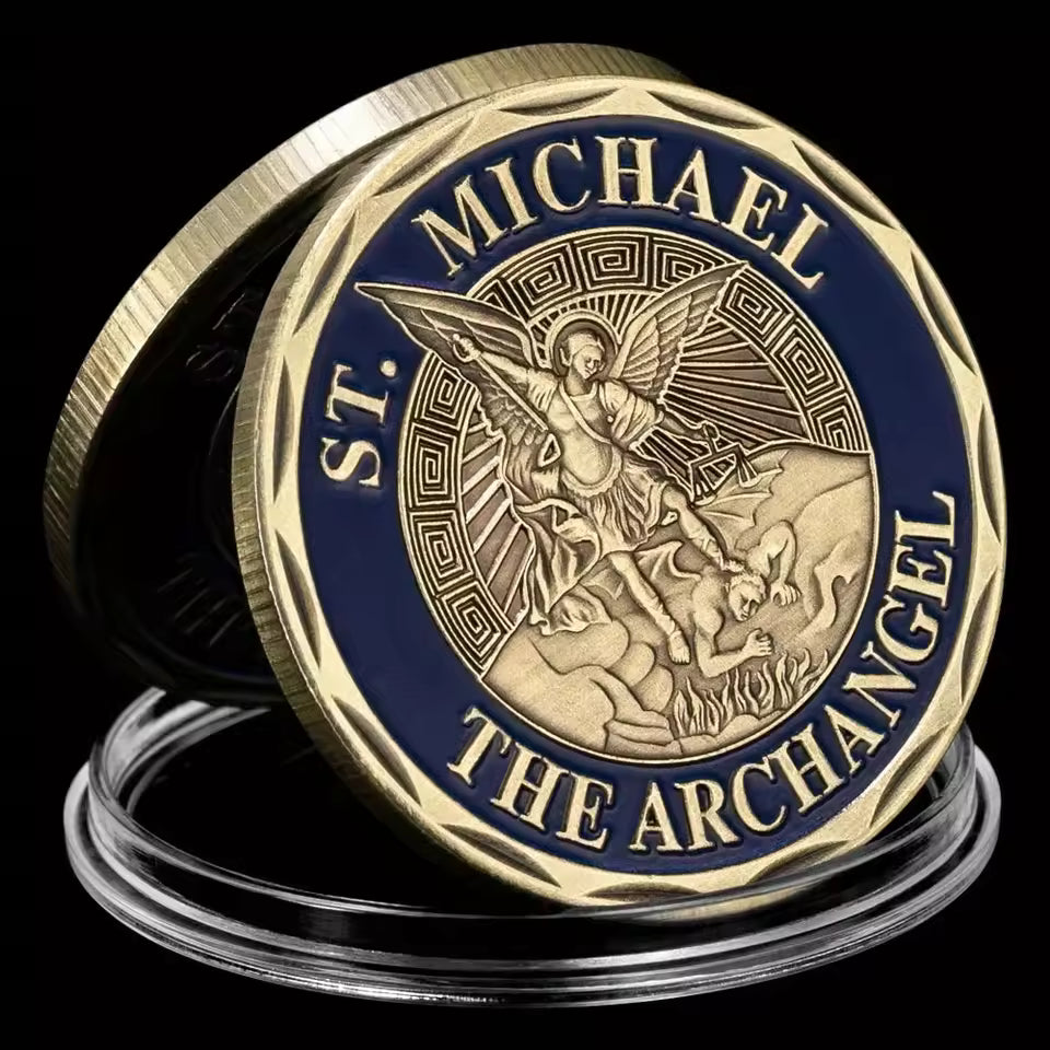 St Michael Challenge Coin - Fallen Officers Memorial with American Flag - Amen Artisan