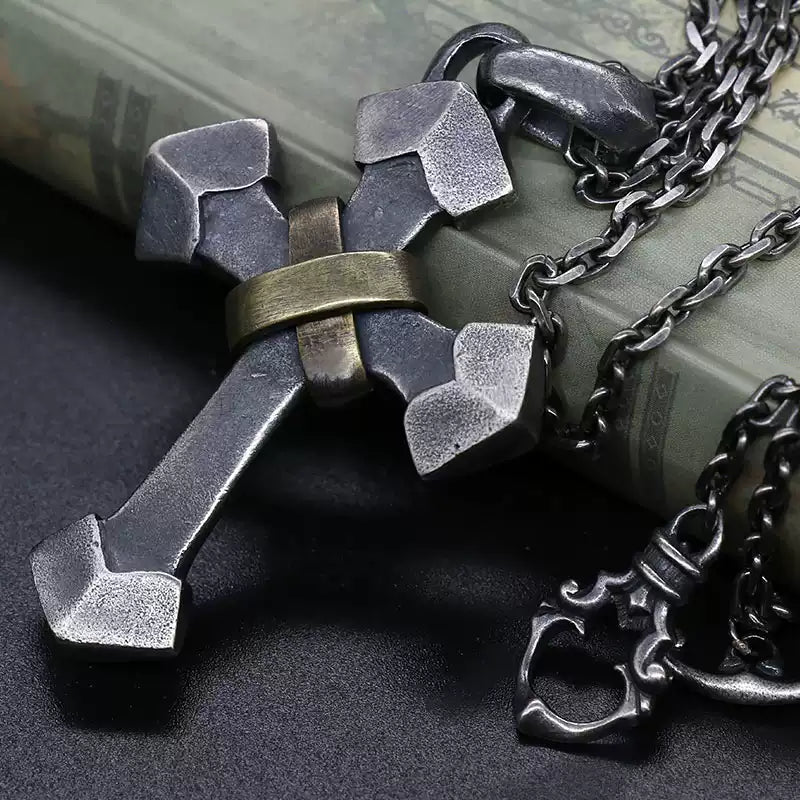 Brass Wrap 925 Sterling Silver Cross Pendant Necklace