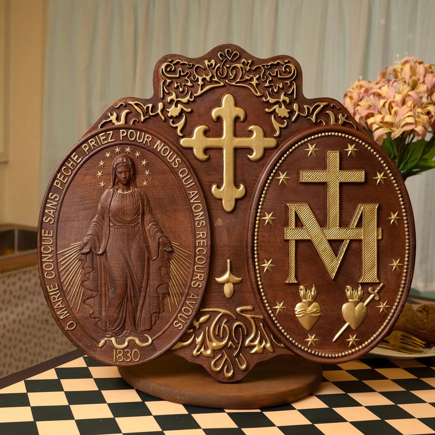 Miracle Medal Wood Carving