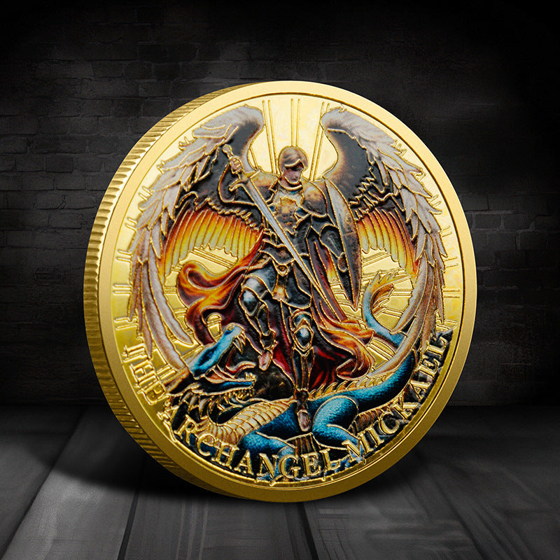 St Michael Challenge Coin – Slaying Dragon Archangel Medal Psalm 91 Protection - Amen Artisan