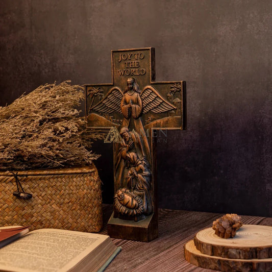 The Birth of Jesus and The Cross Wood Carving
