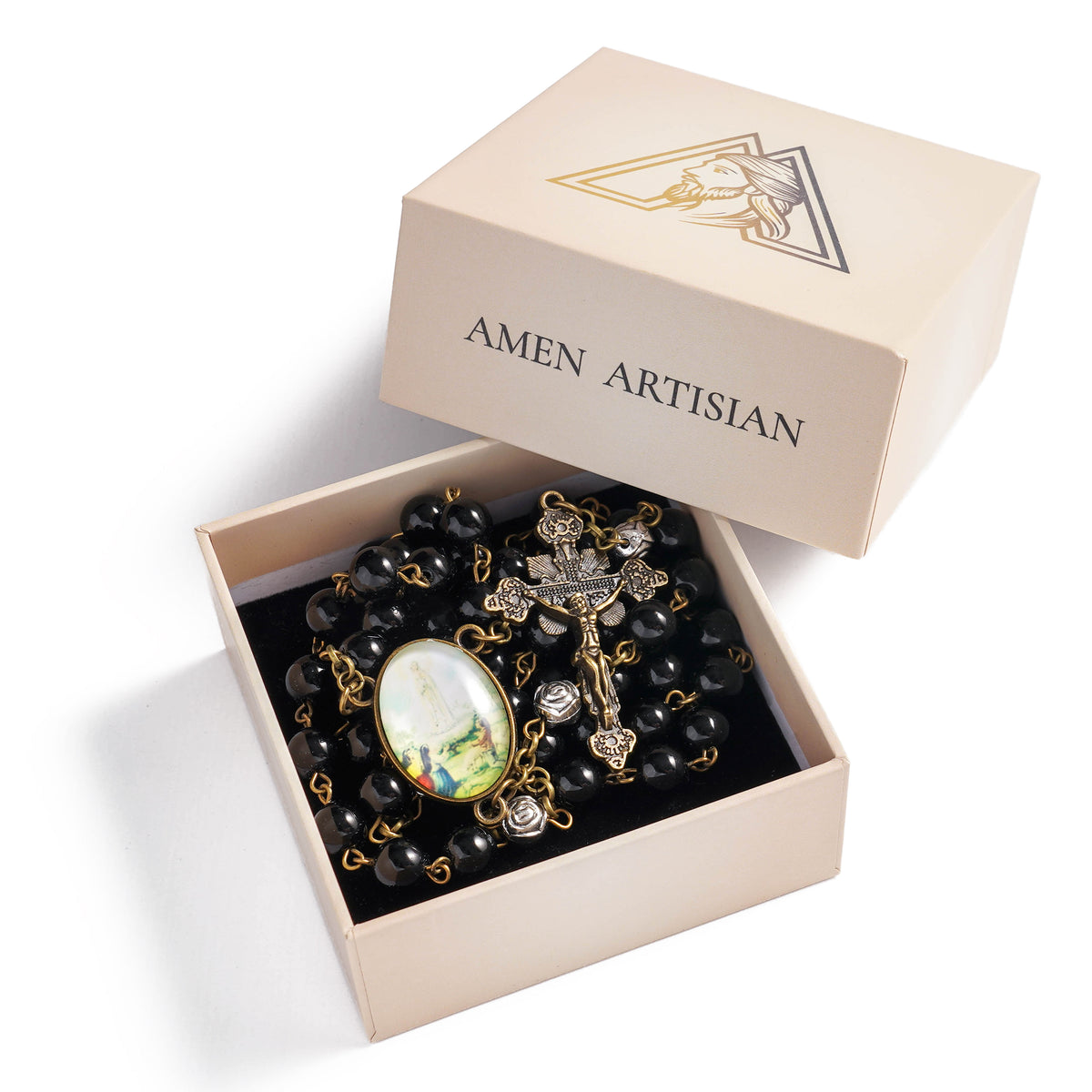 Black Stone Rosary Amen Artisan
