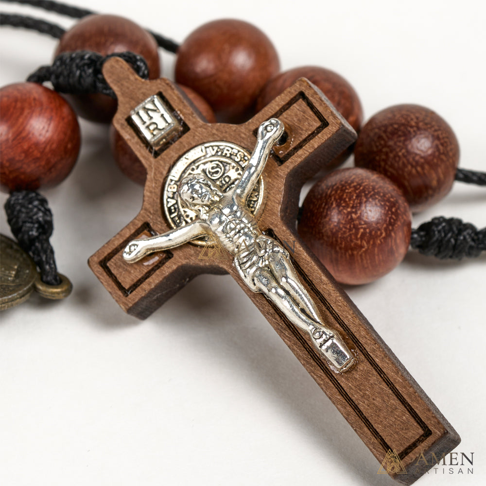 Walnut Wood Rosary for Car Rearview Mirror | Amen Artisan