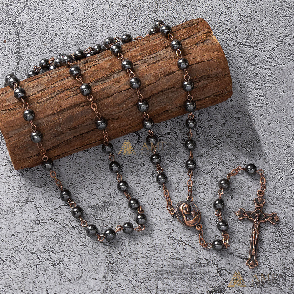Hematite Rosary with Jerusalem Holy Land Amen Artisan
