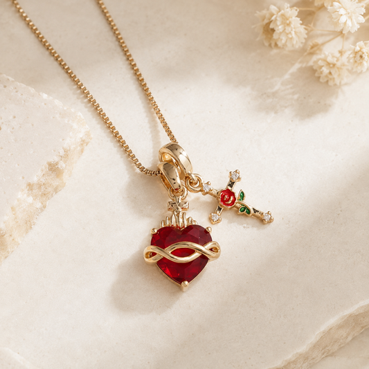 【DEAL TODAY】Sacred Heart & Rose Cross Multi-Pendant Necklace