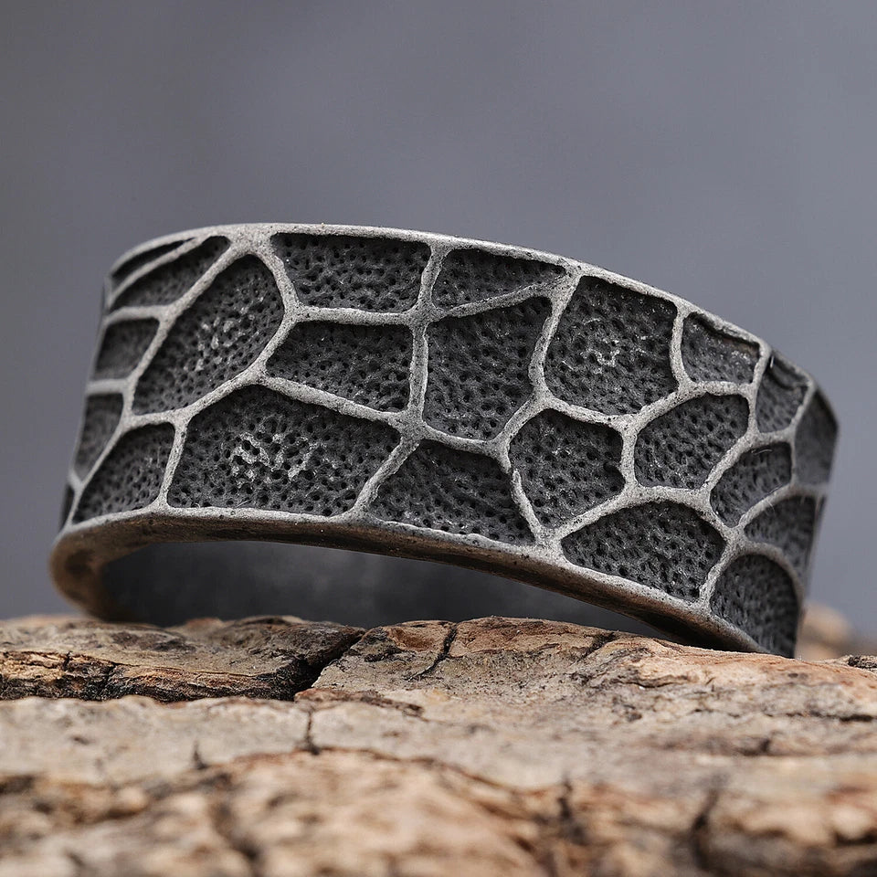 Hammered Cross Titanium Steel Ring Amen Artisan