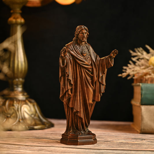 Sacred Heart of Jesus Wood Carved Figure Amen Artisan