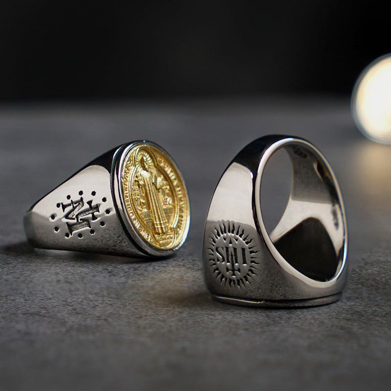 Saint Benedict Image "IHS" Ring Amen Artisan
