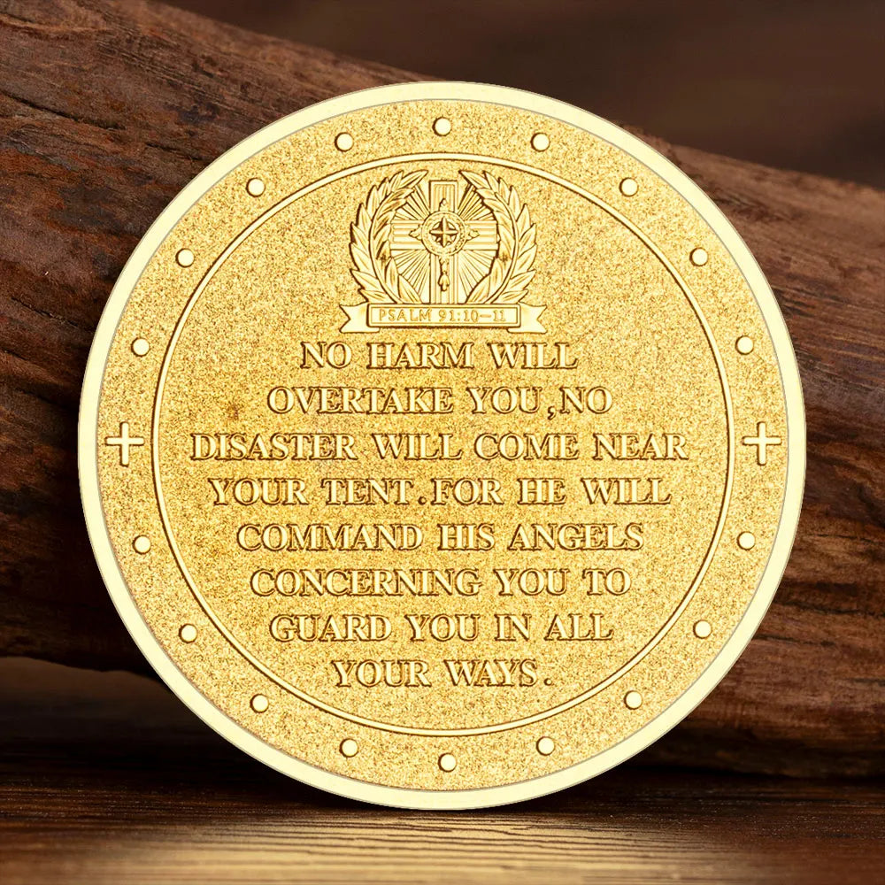 St Michael Challenge Coin – Knight Armor Cross Shield Archangel Michael Psalm 91 - Amen Artisan