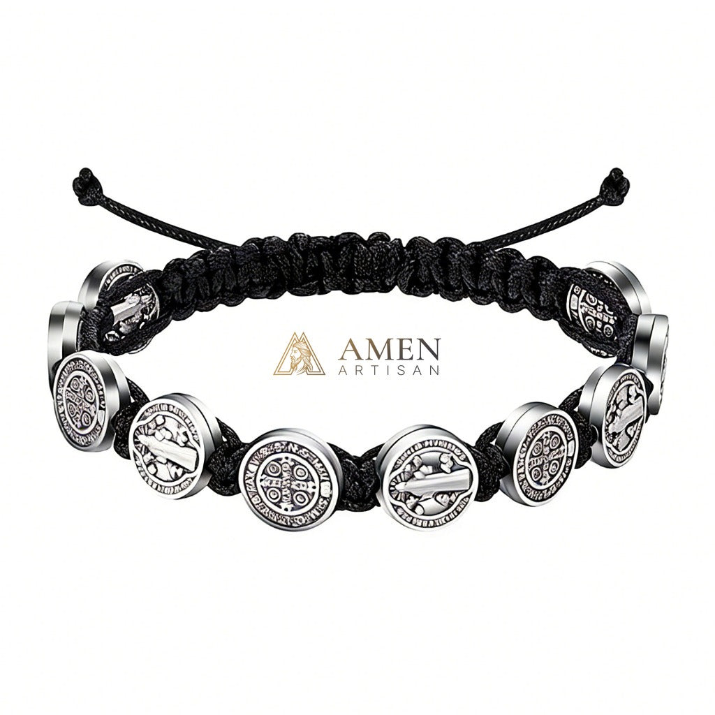 Saint Benedict Braided Cord Bracelet Amen Artisan