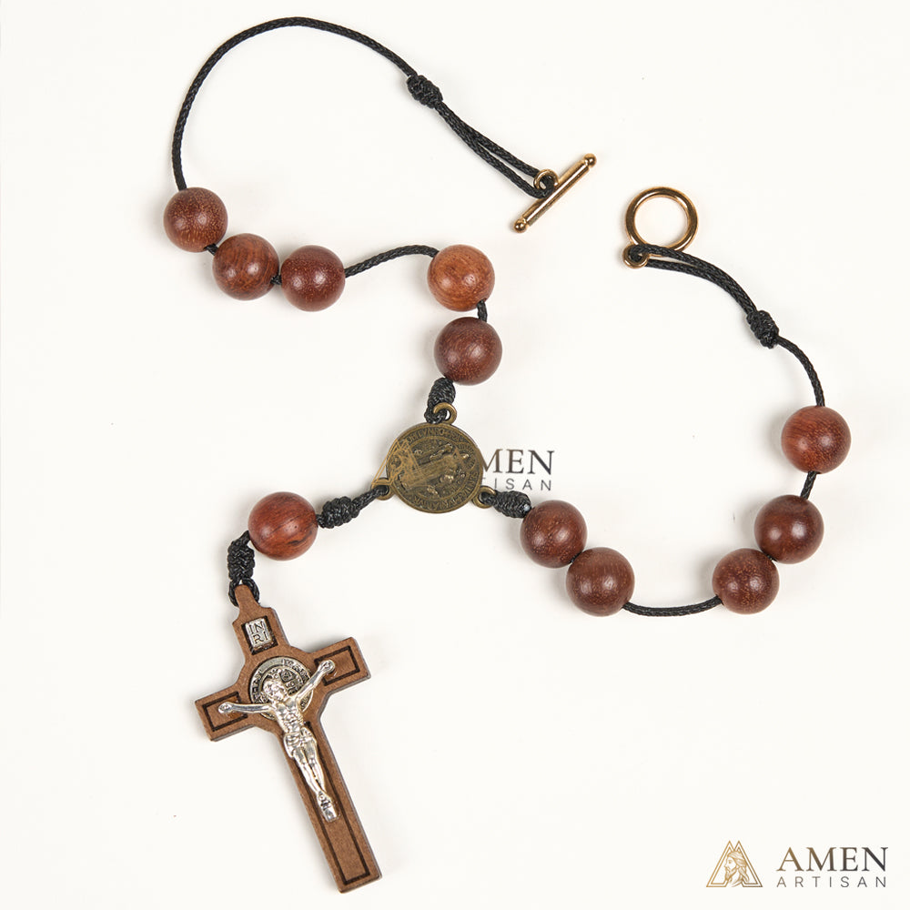 Walnut Wood Rosary for Car Rearview Mirror | Amen Artisan