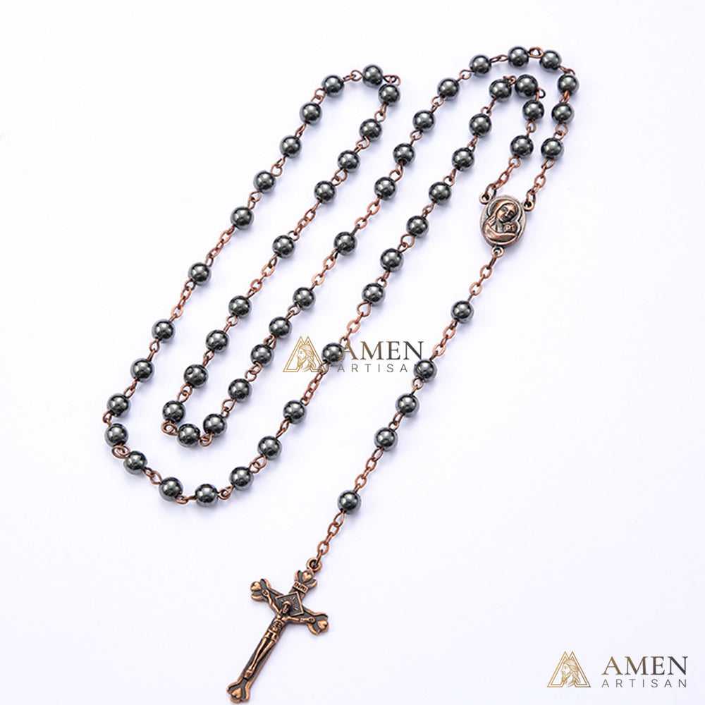 Hematite Rosary with Jerusalem Holy Land Amen Artisan