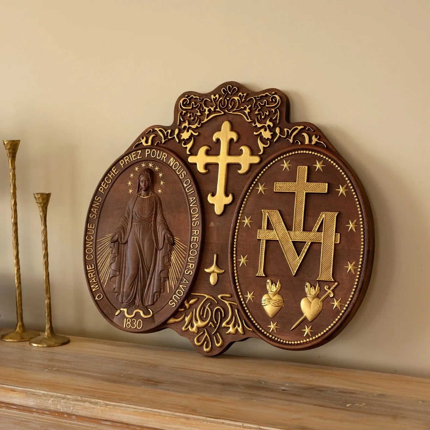 Miracle Medal Wood Carving