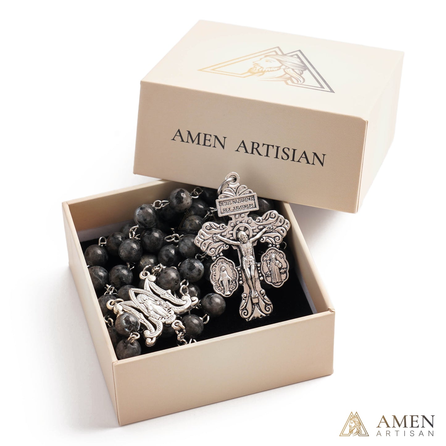 Labradorite Miraculous Medal Rosary Amen Artisan