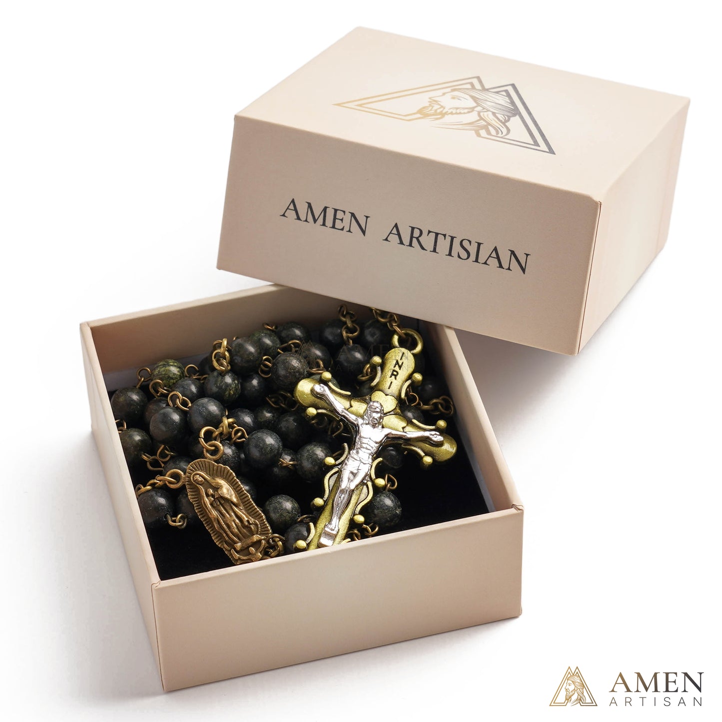 Nephrite Our Lady of Guadalupe Medal Rosary Amen Artisan