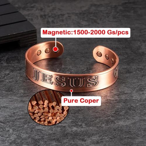 Pulseira magnética de cobre com nome de Jesus gravado vintage Amém Artisan
