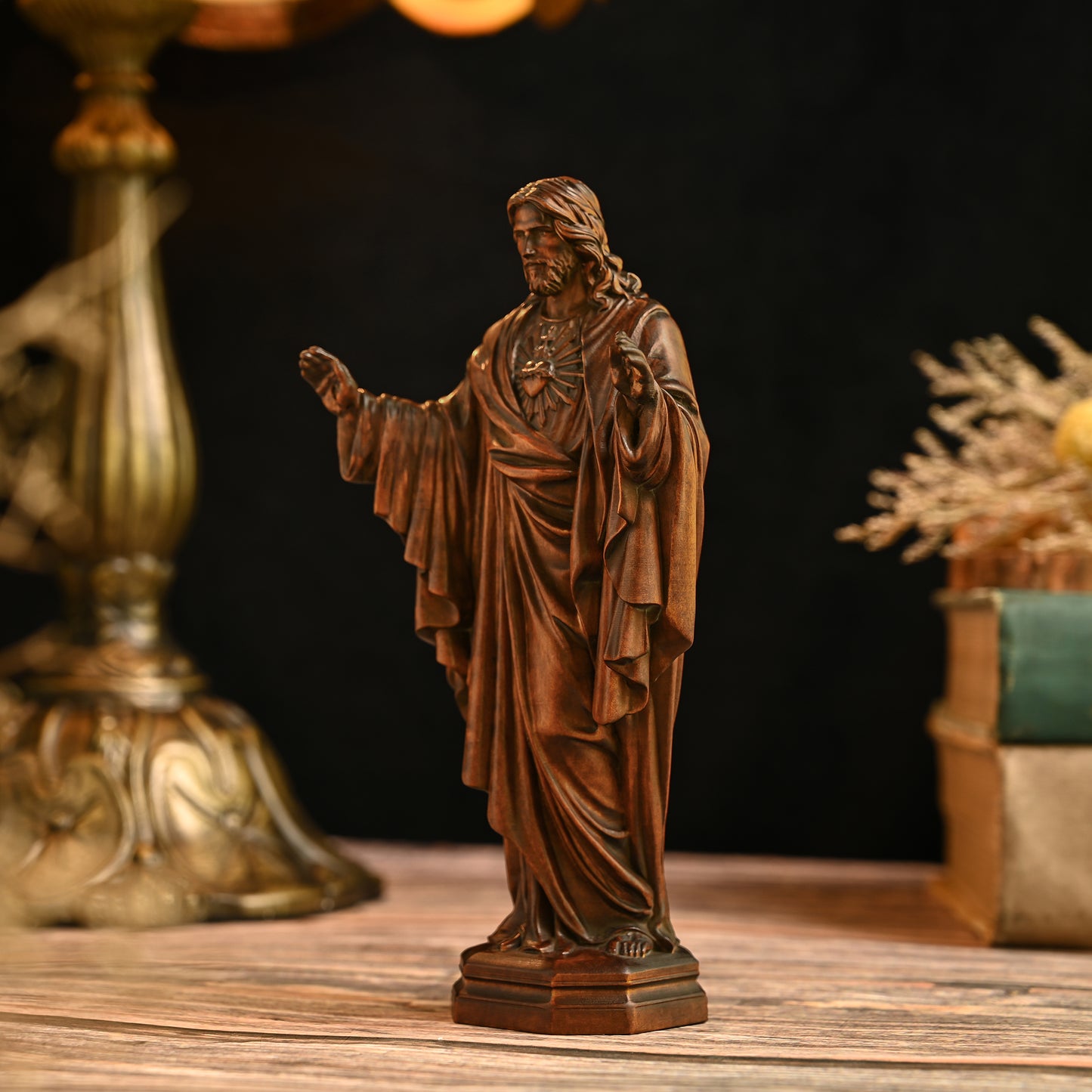 Sacred Heart of Jesus Wood Carved Figure Amen Artisan