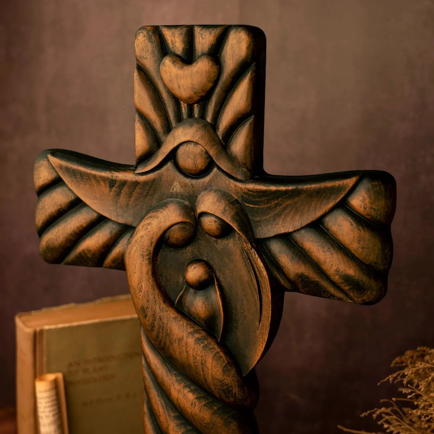 Holy Family Cross Wood Carving