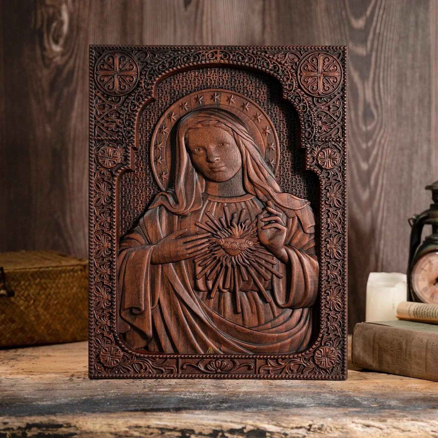 Immaculate Heart of Mary Wood Carving
