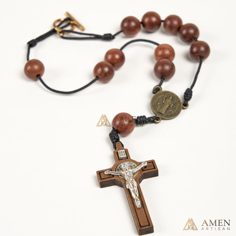 Walnut Wood Rosary for Car Rearview Mirror | Amen Artisan