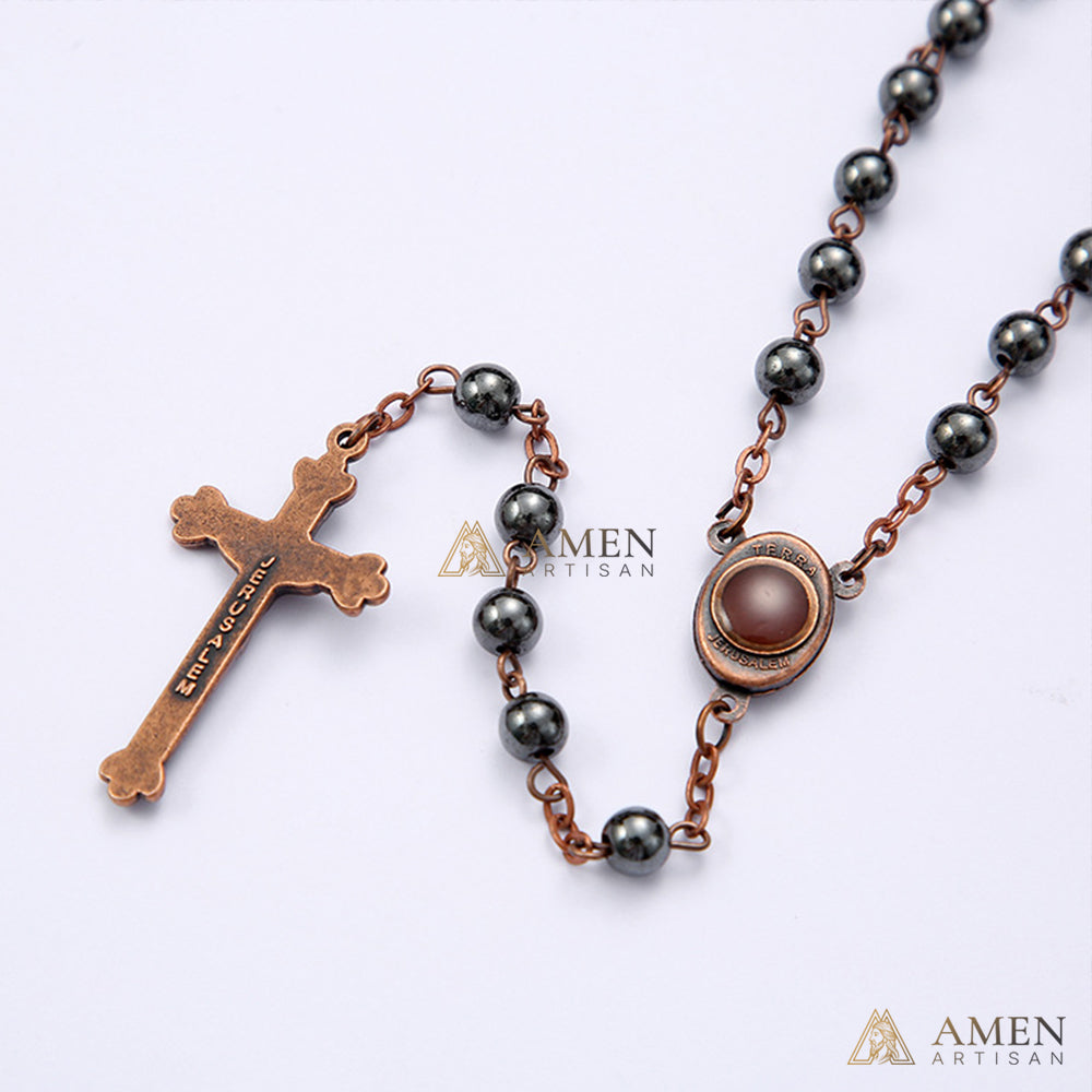 Hematite Rosary with Jerusalem Holy Land Amen Artisan