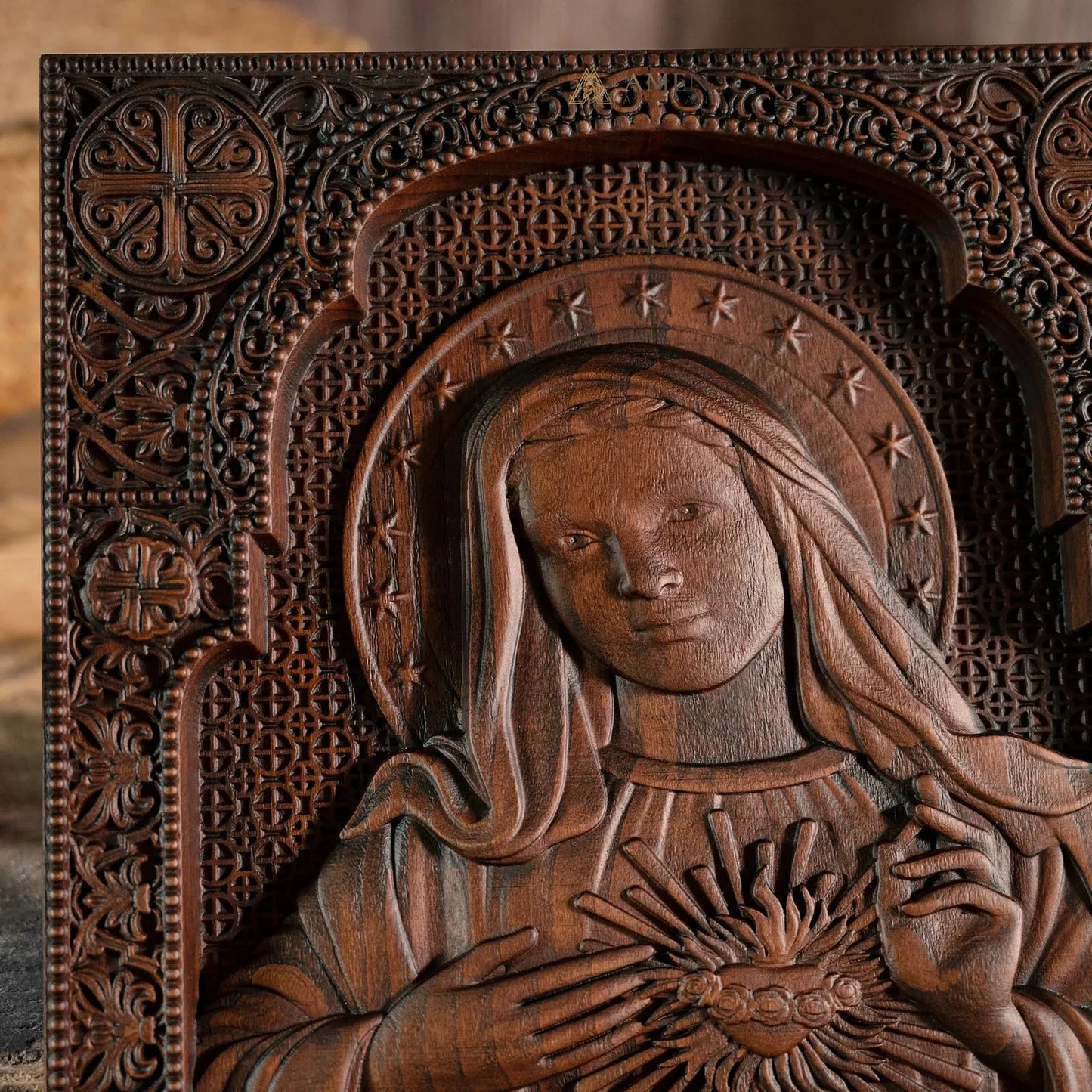 Immaculate Heart of Mary Wood Carving