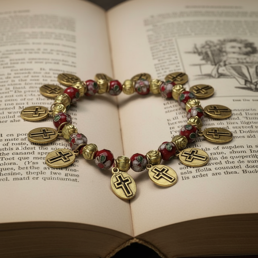 Pulseira elástica Cloisonné Beads Saint Medal Amen Artisan