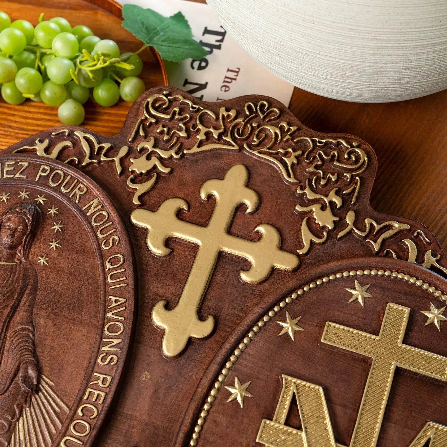 Miracle Medal Wood Carving