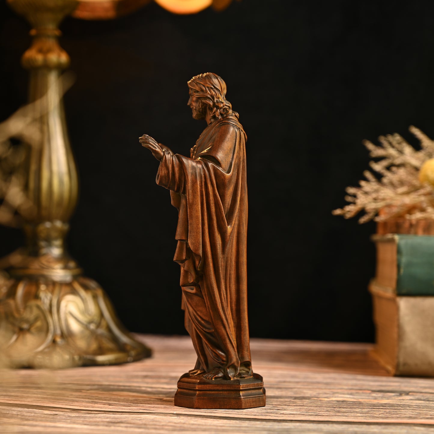 Sacred Heart of Jesus Wood Carved Figure Amen Artisan