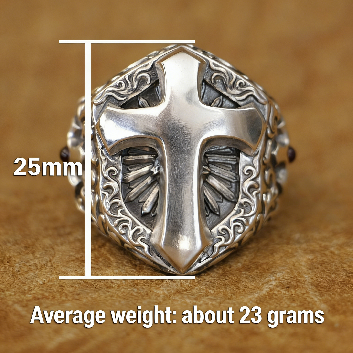 925 Sterling Silver Shield Cross Ring Amen Artisan