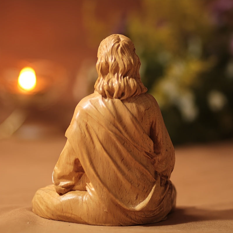 Jesus Meditation Wooden Statue — A Moment of Peace, Focus & Faith Amen Artisan