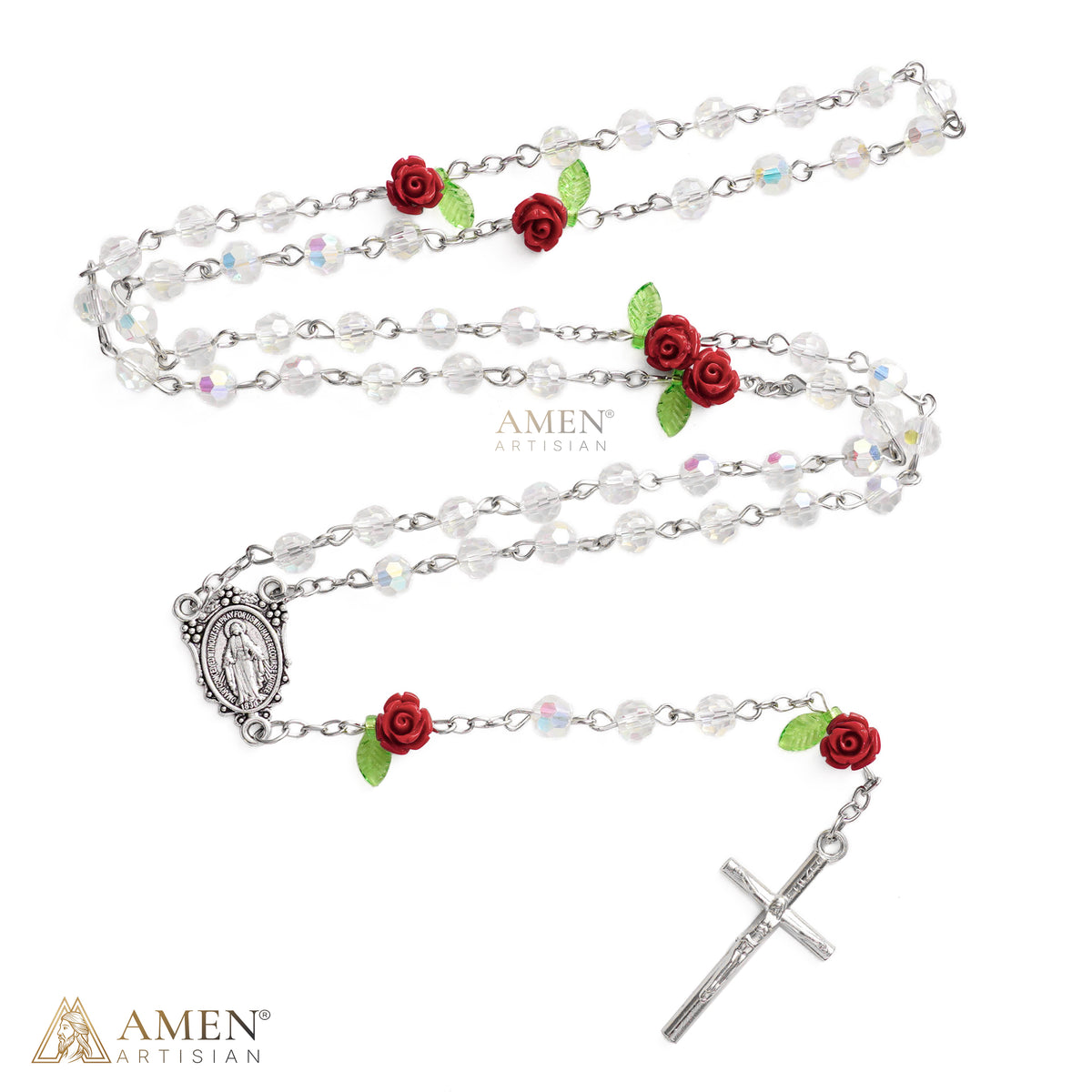 Pink Rose Miraculous Medal Rosary